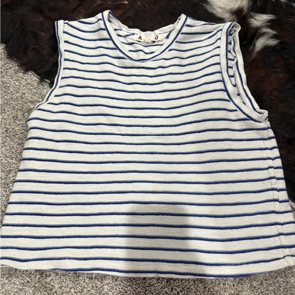AMO Blue and White Striped Crop Top